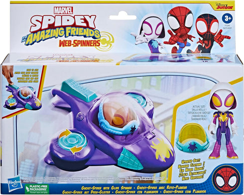 Spidey and His Amazing Friends Web-Spinners Ghost-Spider with Glide Spinner, Car Playset with Vehicle, 4-Inch Scale Marvel Action Figure and Acces...