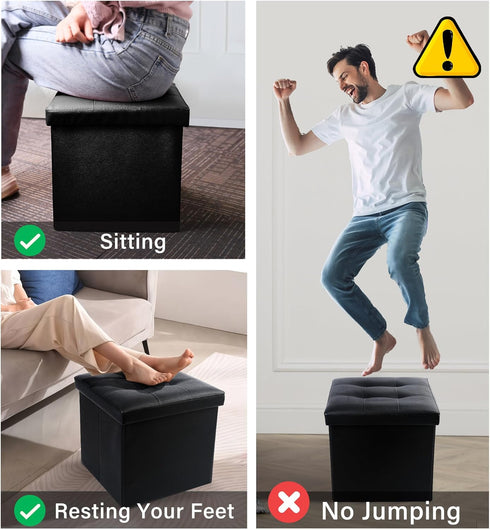 LotFancy Storage Ottoman, Foldable Foot Rest Stool, 13x12x12 Inches Small Leather Bench with Storage, Holds up to 260 lb, for Living Room, Bedroom...