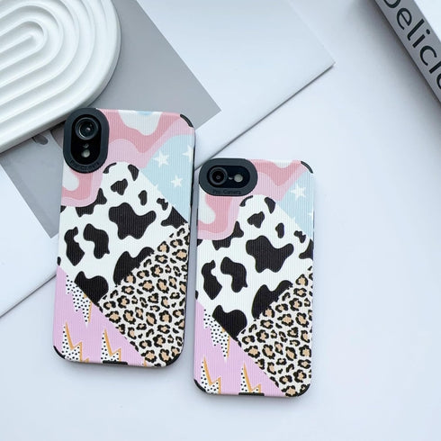 Compatible for iPhone 13 Case, Trendy Leather Animal Leopard with Cute Cow Milk Spot Pattern Design, Shockproof Slim Soft TPU Full Camera Lens Pro...