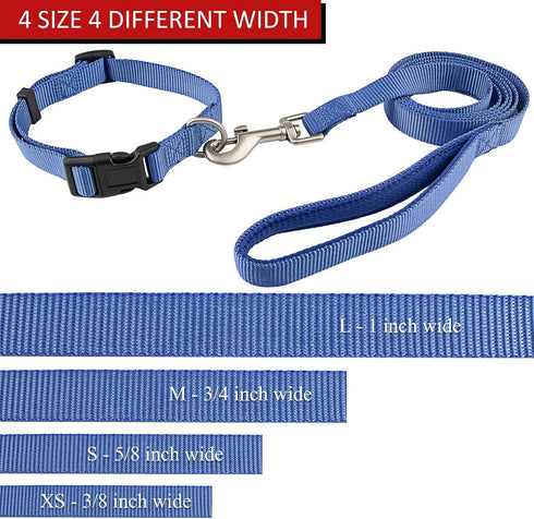 Dog Collar and Leash Set, Nylon Collar and Leash for Dogs Classic Solid Colors for Small Medium Large Dogs (Blue, Medium, Collar 14-20", 3/4")...