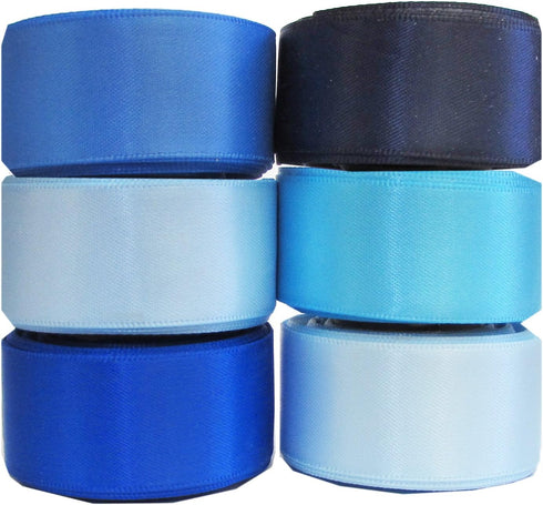 Grosgrain/Satin Ribbon Sets for Gift Package Wrapping, Hair Bow Clips & Accessories Making, Sewing, Craft Projects(7/8" 6x5yd Satin Ribbons-Blue T...
