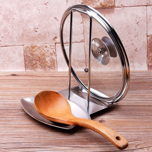 Lid and Spoon Rest Shelf,304 Stainless Steel Pan Pot Cover Lid Rack Stand Organizer,ZYLONE Pan Lid Organizer Storage Soup Spoon Rests Utensils Kit...