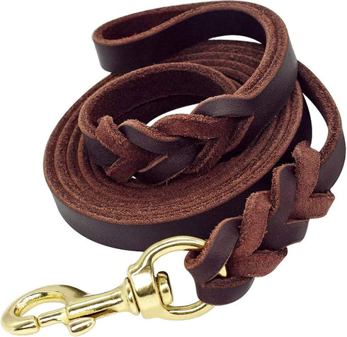 Leather Dog Leash - Training & Walking Braided Dog Leash - 5 ft by 1/2 in (160cm 1.2cm) - Latigo Leather Brown...
