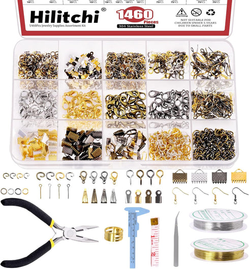 Hilitchi 1467Pcs Jewelry Making Supplies Kit, Jewelry Wires Jewelry Making Repair Tools Jewelry Pliers Jewelry Findings and Beading Wires Wrapping...