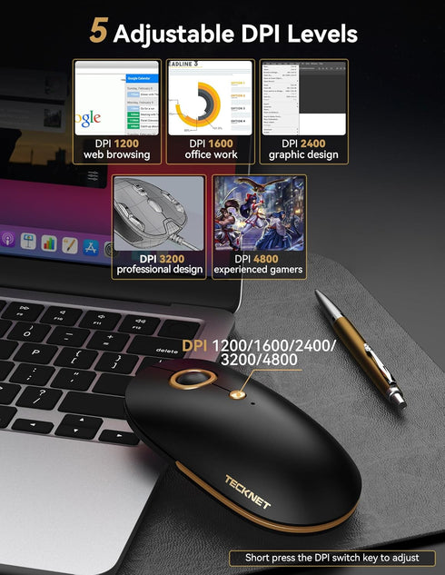 TECKNET Computer Mouse, Silent Mouse Wireless, 2.4Ghz USB-A Wireless Mouse, 4800 DPI Ambidextrous Quiet Click Mouse for Travel, Slim Portable Wire...