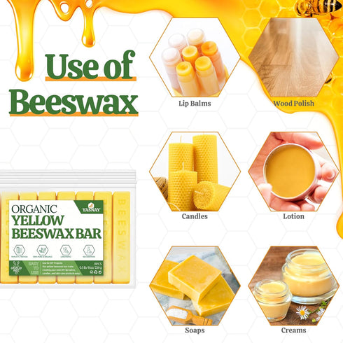 YASNAY Yellow Beeswax Bars 8oz 100% Organic Beeswax, Beeswax for Candle Making, Body, Skin Care DIY, Lip Balm and Soap Making Supplies...