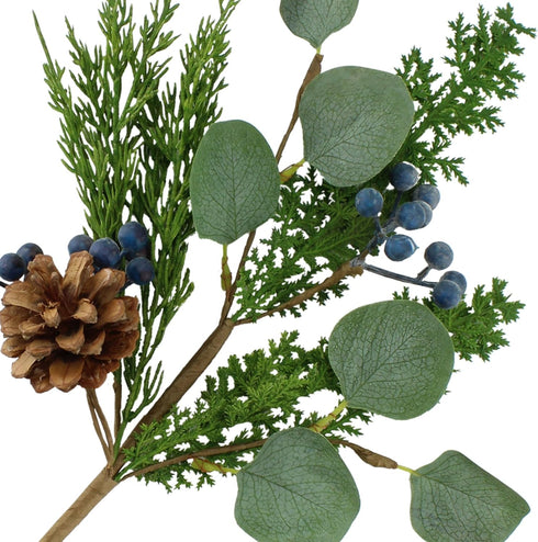 AuldHome Design Blue Berry Greenery Picks (Set of 3, 16-Inch); Juniper Tree Floral Picks for Christmas and Seasonal Decor...