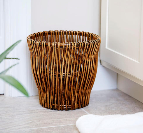 Household Essentials Small Reed Willow Waste Basket, Handwoven Basket with Removable Liner, Attractive Alternative to Plastic or Metal Cans, Brown...