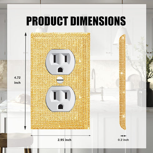 Gaocai 3 Pcs Silver Shiny Golden Rhinestones Light Switch Cover Plate Outlet Covers Durable Silver Rhinestone Wall Plate Cover Decorative Switch P...