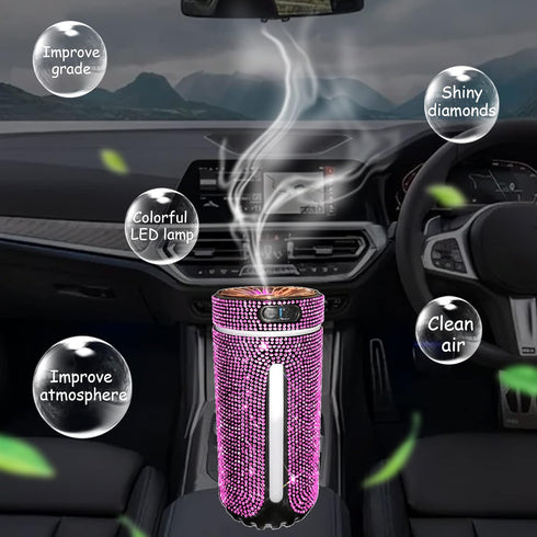 Bling Crystal Car Diffuser Humidifier, USB car Essential Oil Diffuser,Car Diffuser Humidifier Aromatherapy,2 Mist Modes,Portable Mini humidifier f...