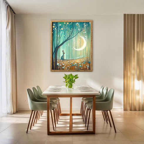 Posterizer 1 pcs-whimsical surreal forest scene with little bunny in moonlight 1-Fantasy & Fiction Art-Art for Animal Lovers-Gift for Daughter, So...