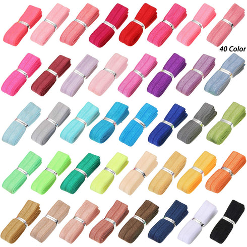 WILLBOND 40 Yards Fold over Elastic Solid Color Trim Elastic 40 Colors Ribbon Sewing Stretch Ribbon Band for Hair Bow DIY Craft Hair Ties Headband...