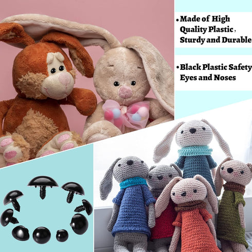 360 Pcs Large Plastic Safety Eyes and Noses 12-30mm Assorted Sizes with Washers for Crochet Big Stuffed Animals Needle Felting Crafts Dolls DIY, B...