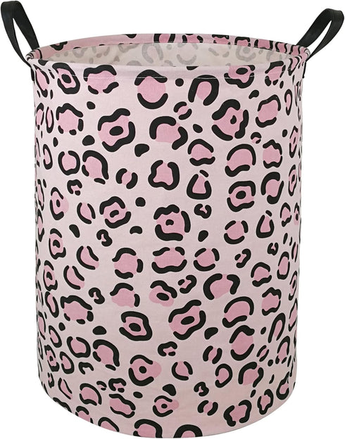 19.7 Inches Large Laundry Basket Waterproof Round Cotton Linen Collapsible Storage bin with Handles for Hamper Kids Room,Toy Storage(Leopard print...