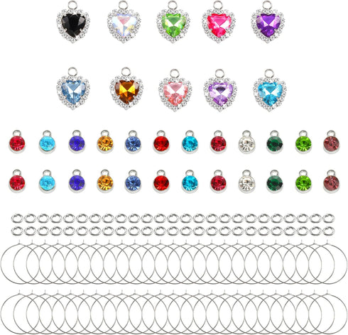 ASH'S CHOICE 134Pcs Earrings Beading Hoop Jewelry Charms Kit, Rhinestone Pendant Wine Charms for Stem Glasses, Wine Glass Markers, Jewelry Making...