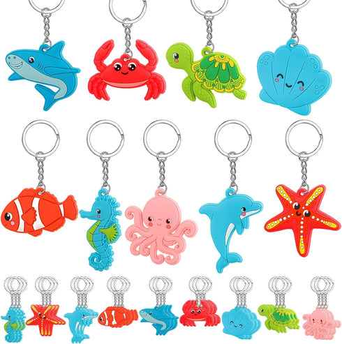 Yinkin 36 Pcs Summer Party Keychains Beach Flamingo Pineapple Turtle Surfboard Keychain for Kids Summer Pool Theme Party Favor Luau Tropical Hawai...