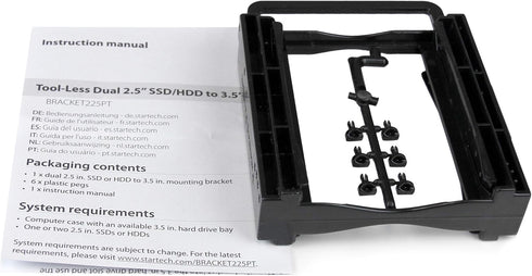 StarTech.com Dual 2.5" SSD/HDD Mounting Bracket for 3.5? Drive Bay - Tool-Less Installation - 2-Drive Adapter Bracket for Desktop Computer (BRACKE...