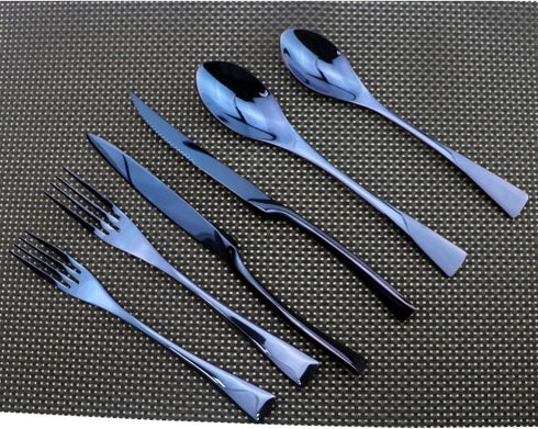 Flatware Set 18/10 Stainless Steel Mirror Polished Blue Cutlery - Silverware Utensil Set of Serrated Steak Knife Dinner Fork Knife Spoon Salad For...