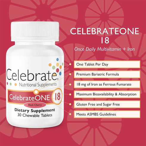 Celebrate Vitamins CelebrateONE 18 Chewables, 18mg Iron - One A Day Bariatric Multivitamin, Essential Vitamins & Minerals - Gastric Bypass & Sleev...
