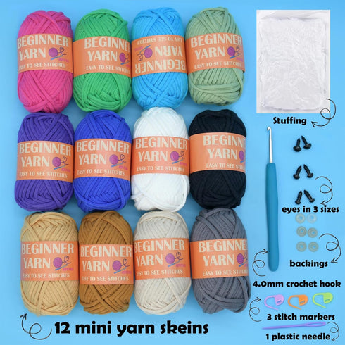 12 Pack Beginners Crochet Yarn Coffee Brown Beige Grey Cotton Crochet Yarn for Crocheting Knitting Beginners with Easy-to-See Stitches Multiclor M...