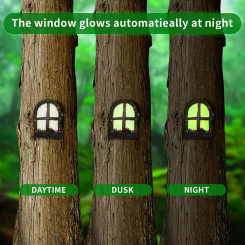 Fairy Garden Accessories Yard Garden Sculpture Decoration Gnome Home Window and Door with lamp Decoration for Trees...