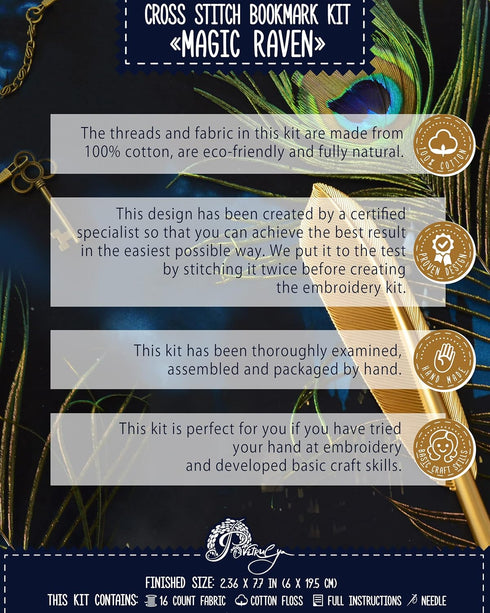 Povitrulya Counted Cross Stitch Kit Magic Raven - DIY Bookmark Set for Hand Embroidery...