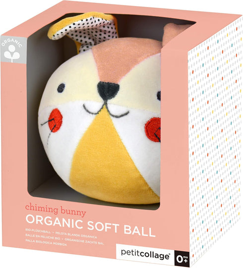 Petit Collage Organic Cotton Soft Chime Busy Baby Ball – Learning Toy for Babies and Toddlers, Measures 6” x 4.75” x 5” – Cute Activity Toy That E...