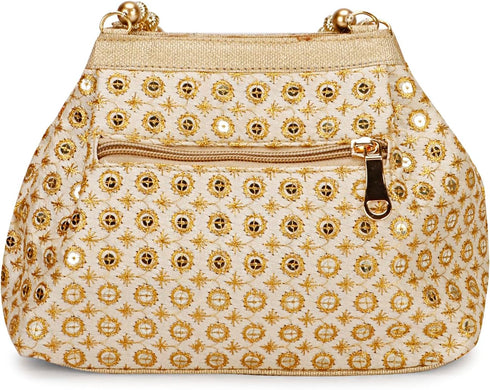 Potli Bags for Women Embroidered Evening Purses with Gold Pearl Handle, Indian Women Potli Bags for Wedding...
