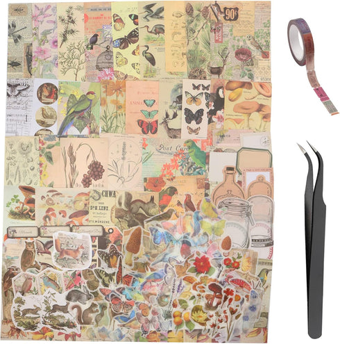 280Pcs Vintage Scrapbooking Supplies, Aesthetic Scrapbook Stickers Washi Paper Kit, Bullet Journaling Supplies Junk Stamping Planner Ephemera Coll...
