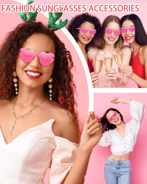 Heart Sunglasses for Women Heart Glasses with Heart Leg Rimless Sunglasses for Bachelorette Party Wedding Favors...