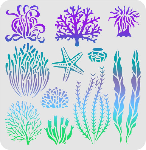 FINGERINSPIRE Seaweed Stencil 11.8x11.8 inch Seagrass Stencil Coral Drawing Stencil Sea Plant Stencil Sea Creatures Stencil Ocean Theme Stencil fo...