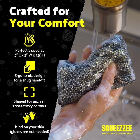 Squeezzee Soap Filled Scrubber Sponges 2-Pack - Non Scratch Scrubbing Sponge with Built-in Dishwashing Liquid Dish Soap, Double Sided Kitchen Clea...