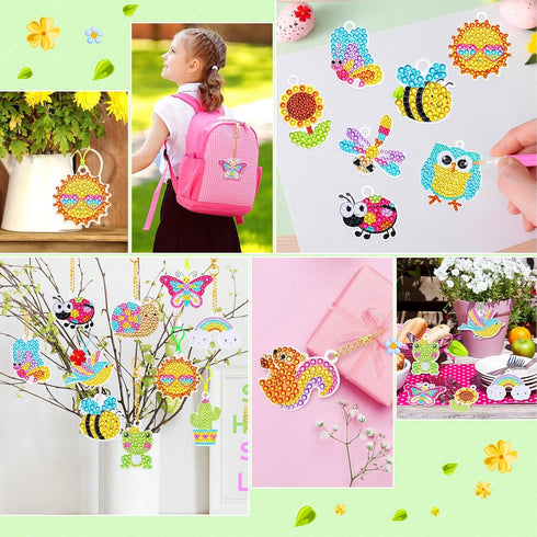 Inbagi 15 Pcs Spring Diamond Painting Keychains Spring Flower Diamond Art Keychains Spring Animal 5d Diamond Key Chains Ring Pendant DIY Diamond D...