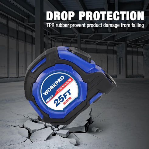 WORKPRO 25FT Auto-Lock Tape Measure, 1/8 Fractions Easy Read Measuring Tape, Double Stop Measurement Tape Accuracy 1/32 for Engineer,with Magnetic...