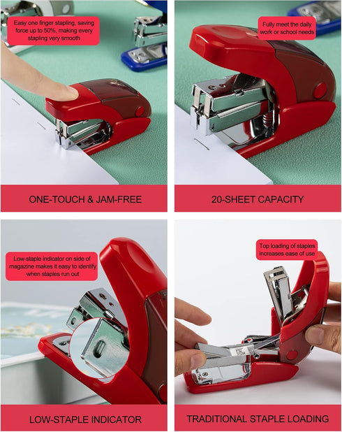 Effortless Mini Stapler Set, 20 Sheet Capacity, Integrated Remover & Staple Storage, Holds 1/4" Staples, includes 1000 Staples, Lightweight, Offic...