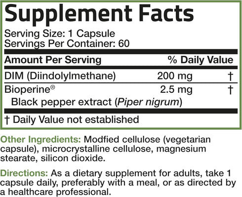 Bronson DIM Supplement 200 mg Diindolymethane with BioPerine for Enhanced Absorption, Estrogen Metabolism & Maintains Balanced Hormone Levels, 60 ...