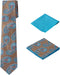 Men's Woven Paisley Regular Length Neck Tie with 2 Handkerchief Pocket Squares Hanky Set - Tan Aqua...