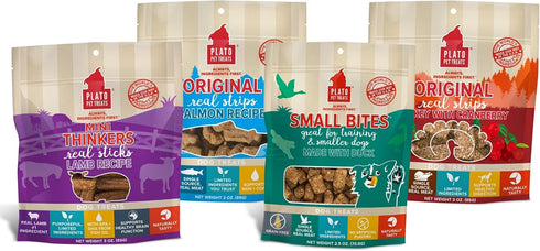 PLATO Taste of Plato Dog Treats - Real Meat - Air Dried - Made in The USA - Variety Pack - Lamb, Salmon, Duck and Turkey Flavor, Multi, 4 Count (P...