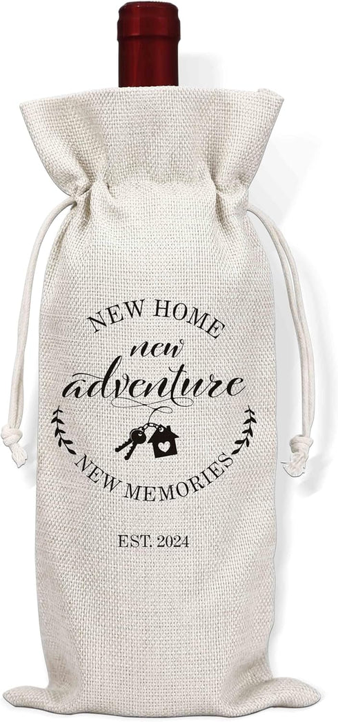 Housewarming Gift Wine Bags, Personalized Burlap Wine Bottle Cover Bag for First New Home House Homeowner, Realtor Gift to Clients, Wine Gift for ...