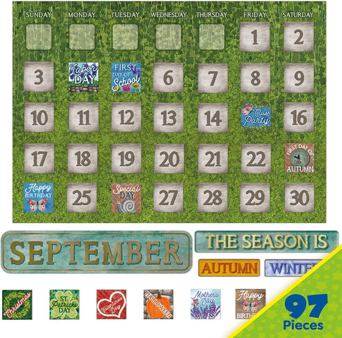 Eureka Curiosity Garden Classroom Calendar Bulletin Board Set for Teachers, 97 Pieces...