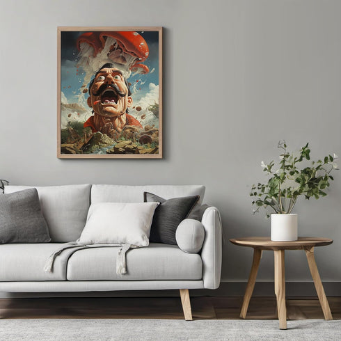 Posterizer 1 pcs-Terrifying Mario Head with magic mushrooms-Abstract & Modern Art-Fantasy & Fiction Art-Gift for gamers-Decor for Game Room or Man...