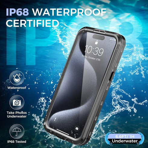 iPhone 15 Pro Max Case Waterproof, IP68 Waterproof Case for iPhone 15 Pro Max, iPhone 15 Pro Max Case with Kickstand, Impact Resistant TPU + PC Ca...