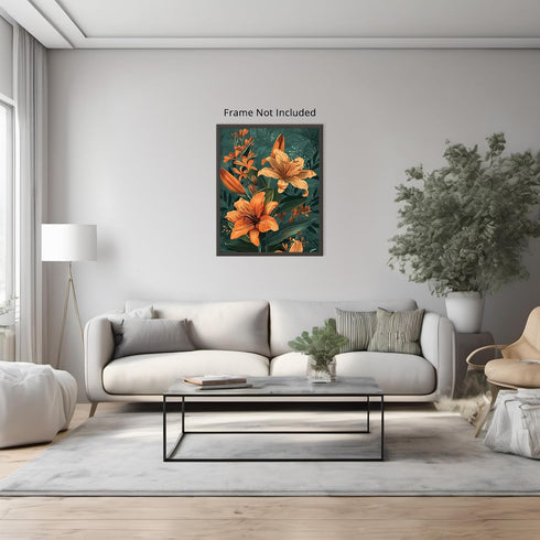 Posterizer 1 pcs-lush orange-coral flowers with nature background-Floral & Botanical Art-Abstract & Modern Art-Decor for Home & Office- UNFRAMED W...