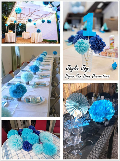 12 Pcs Tissue Pom Poms Kit, Tissue Paper Flowers for Birthday, Boy Baby Shower, Nursery, Graduation, Bachelorette Party Decoration (Blue Mix)...