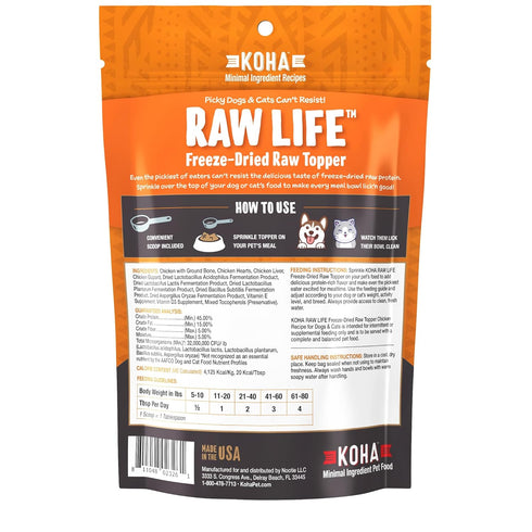 KOHA Raw Life Freeze-Dried Raw Topper Chicken, for Dogs and Cats, High Protein Meal Topper for Picky Eaters with Probiotics, 8oz Bag...