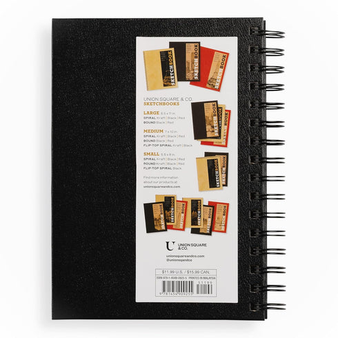 Sketchbook 5.5 x 8" Black Spiral Hardcover Mixed Media Sketchbook for Drawing, Acid-Free Quality Paper (128 pages) - Union Square & Co. Sketchbook...