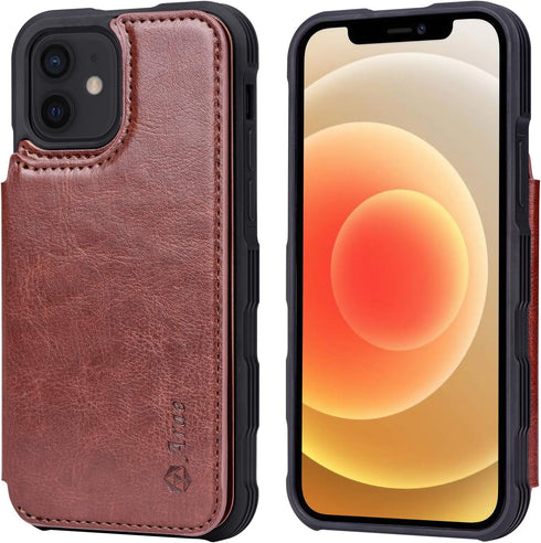 Arae Compatible with iPhone 12 Case and iPhone 12 Pro Case - Wallet Case with PU Leather Card Pockets Back Flip Cover for iPhone 12/12 Pro 6.1 inc...