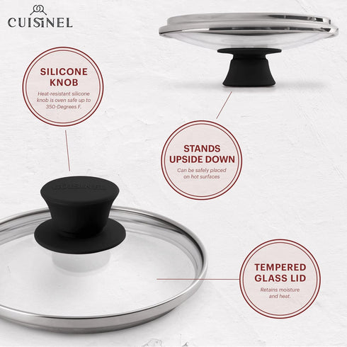 Cuisinel Glass Lid - 6"-inch/15.24-cm/158mm - Compatible with Lodge - Fully Assembled Tempered Replacement Cover - Oven Safe for Skillets Pots Pan...