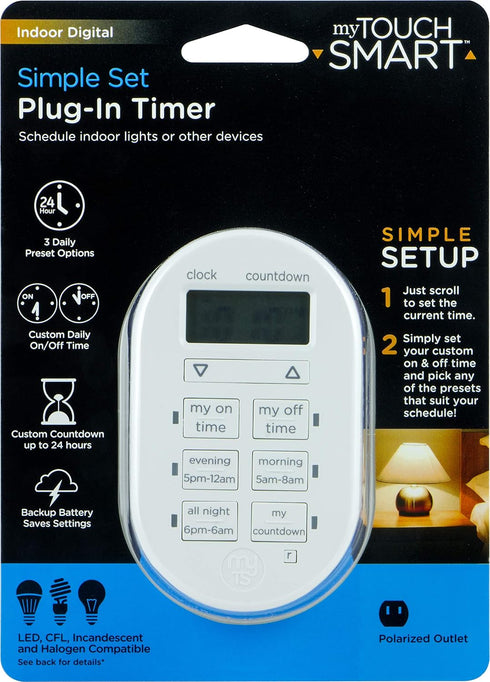 myTouchSmart Indoor Digital Timer, 1-Outlet Polarized (2-Prong) Plug-In, 26892......