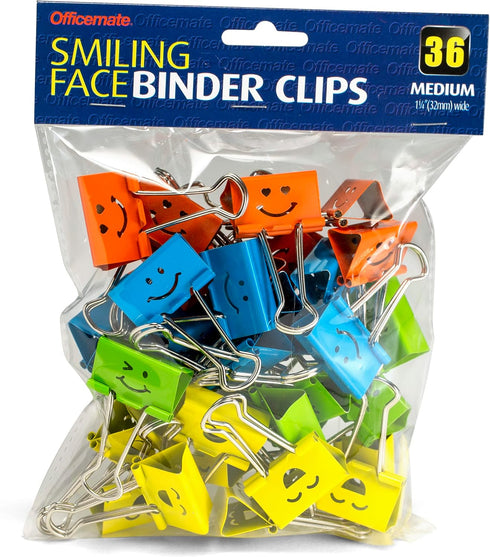 Officemate Smiling Face Binder Clips, Medium, Ass't Colors 36 Pcs, Paper Clamps for Office,Teacher Gifts, School and Home (31095)...